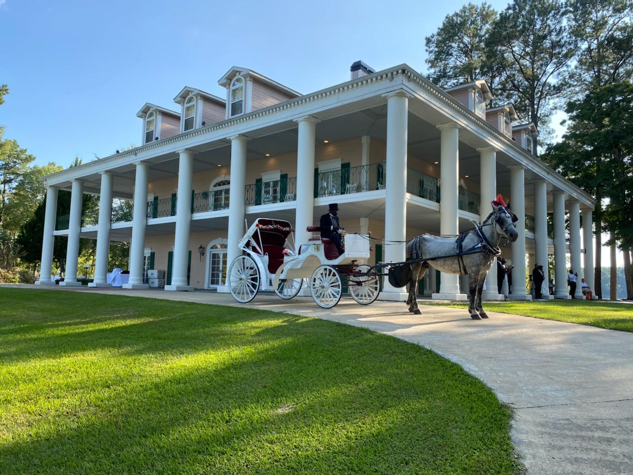 Horse and Carriage at Oak Island Mansion - Wedding Venue in Shelby County Alabama